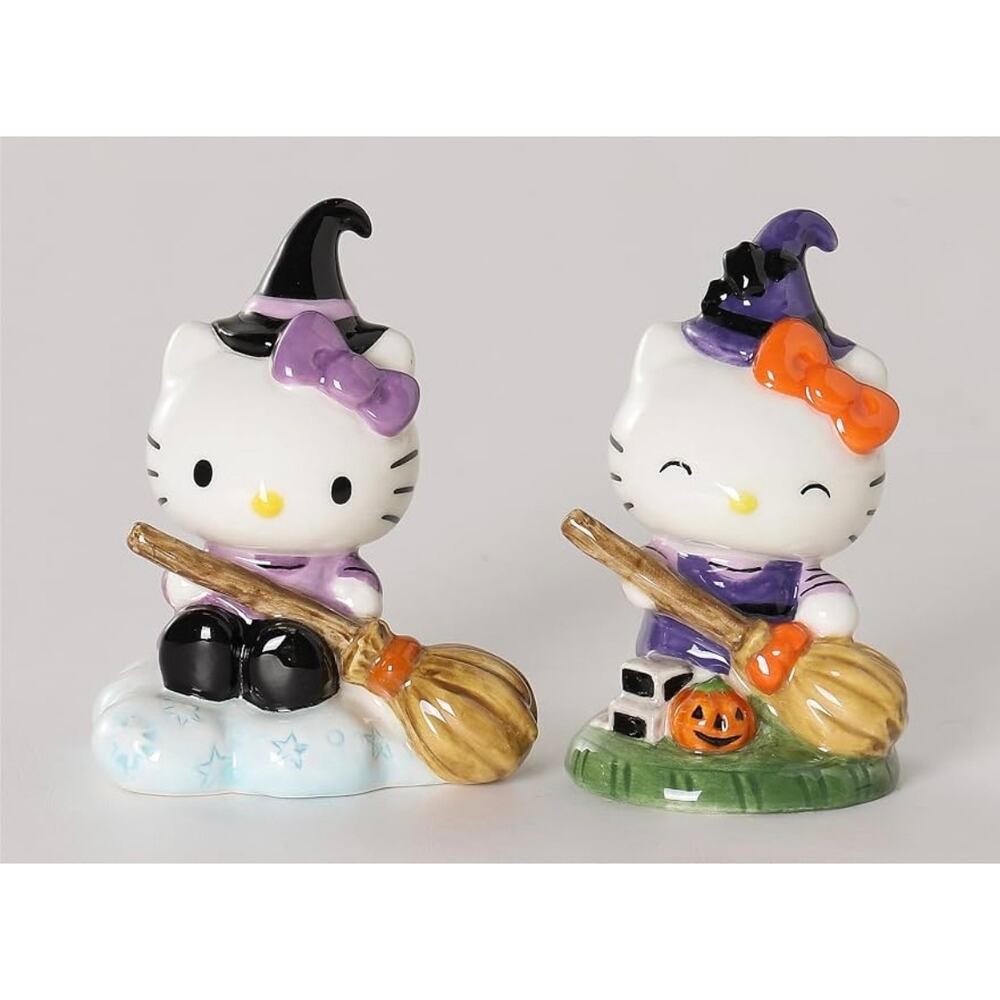 NWT Hello Kitty SANRIO Blue Sky Clayworks Halloween Witch Salt & Pepper Shakers